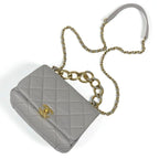 Chanel Bag Shoulder Gray Gold Mini Quilted Lambskin Turnlock