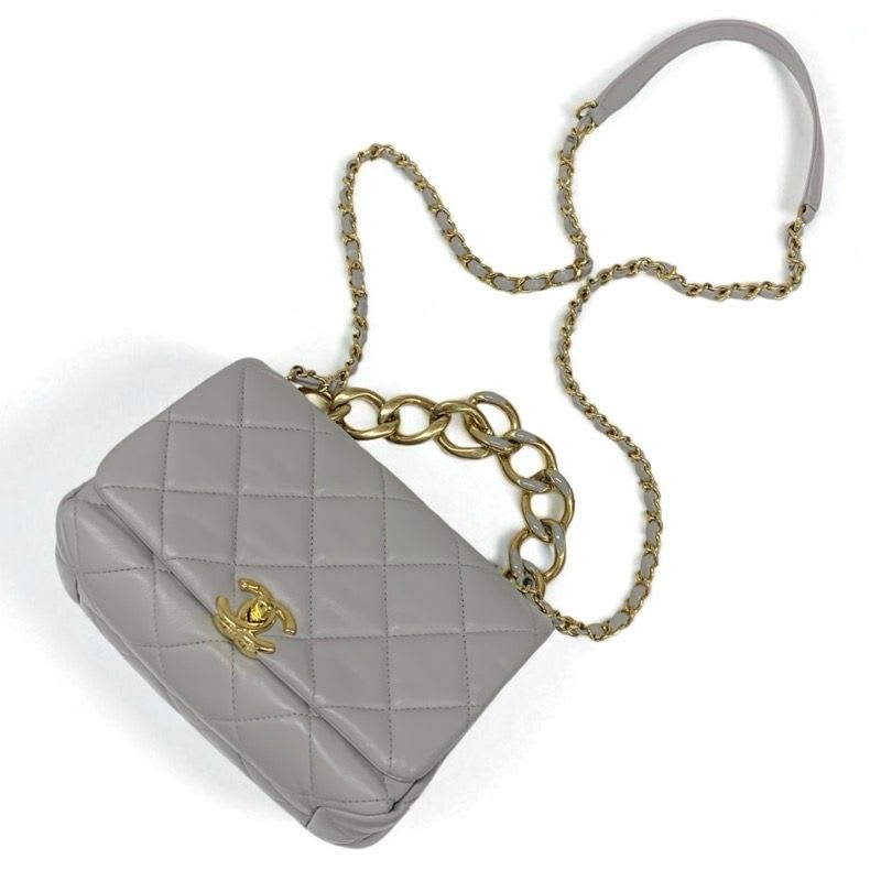 Chanel Bag Shoulder Gray Gold Mini Quilted Lambskin Turnlock