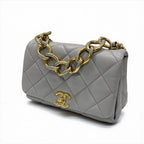 Chanel Bag Shoulder Gray Gold Mini Quilted Lambskin Turnlock