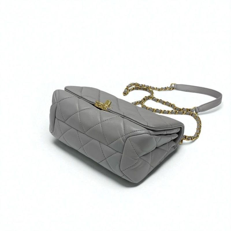Chanel Bag Shoulder Gray Gold Mini Quilted Lambskin Turnlock