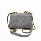 Chanel Bag Shoulder Gray Gold Mini Quilted Lambskin Turnlock