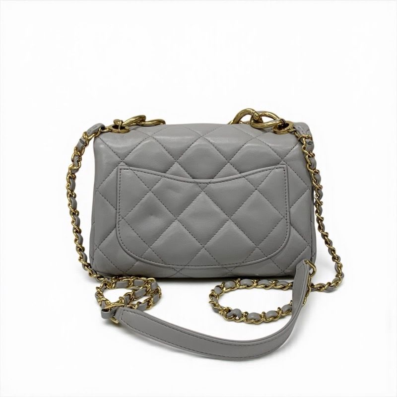Chanel Bag Shoulder Gray Gold Mini Quilted Lambskin Turnlock