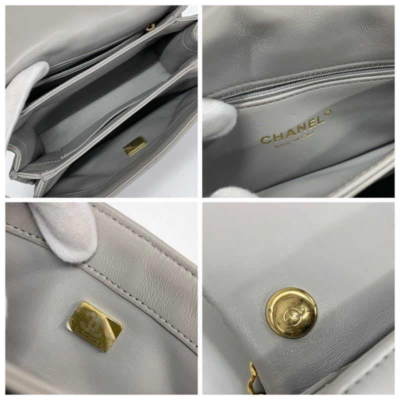 Chanel Bag Shoulder Gray Gold Mini Quilted Lambskin Turnlock