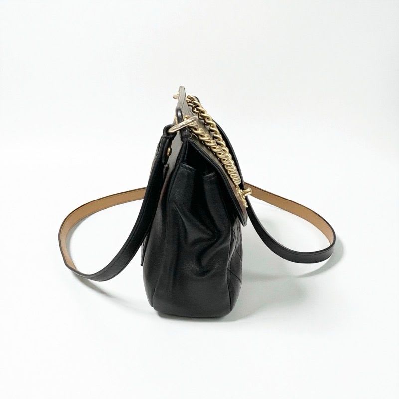 Chanel Bag Shoulder Leather Black Gold Quilted Turn Lock Double