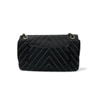 Chanel Bag Shoulder Black Silver Turnlock Single Flap Double