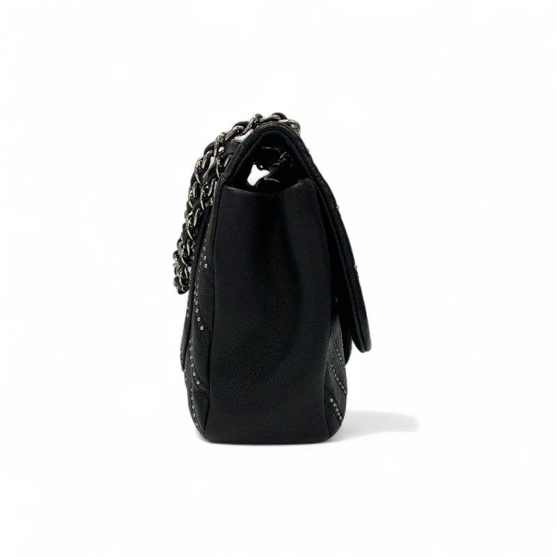 Chanel Bag Shoulder Black Silver Turnlock Single Flap Double
