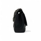 Chanel Bag Shoulder Black Silver Turnlock Single Flap Double