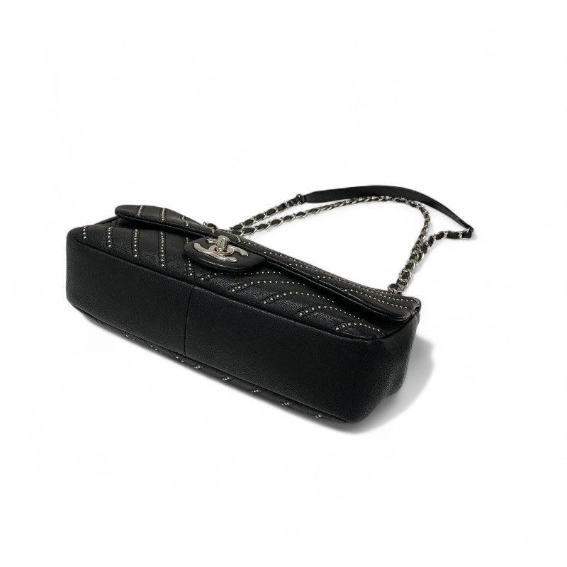 Chanel Bag Shoulder Black Silver Turnlock Single Flap Double