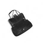 Chanel Bag Shoulder Black Silver Turnlock Single Flap Double