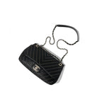 Chanel Bag Shoulder Black Silver Turnlock Single Flap Double