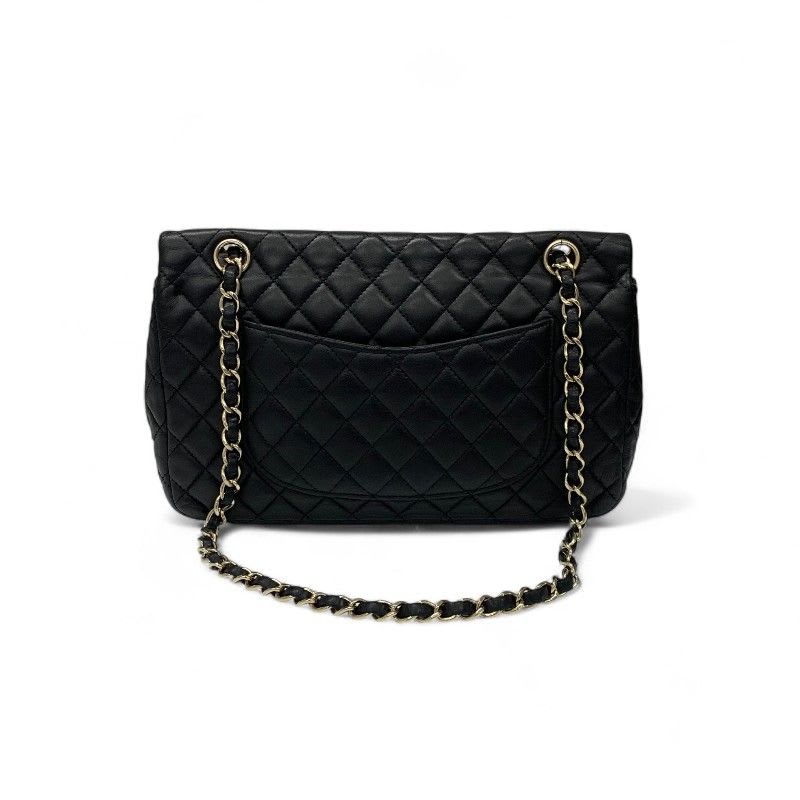 Chanel Bag Shoulder Black Gold Quilted Single Flap Double Chain