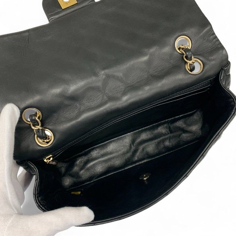 Chanel Bag Shoulder Black Gold Quilted Single Flap Double Chain