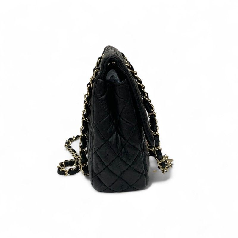 Chanel Bag Shoulder Black Gold Quilted Single Flap Double Chain