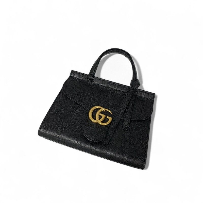 Gucci Bag Shoulder Black Gold GG Marmont Mini Top Handle 2-Way Handbag