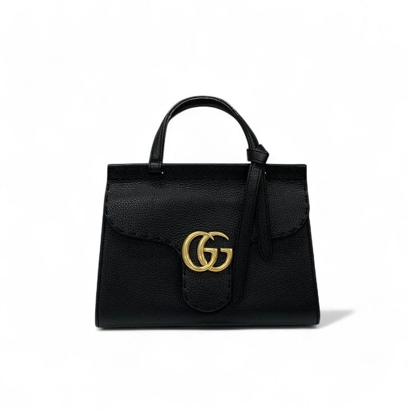 Gucci Bag Shoulder Black Gold GG Marmont Mini Top Handle 2-Way Handbag