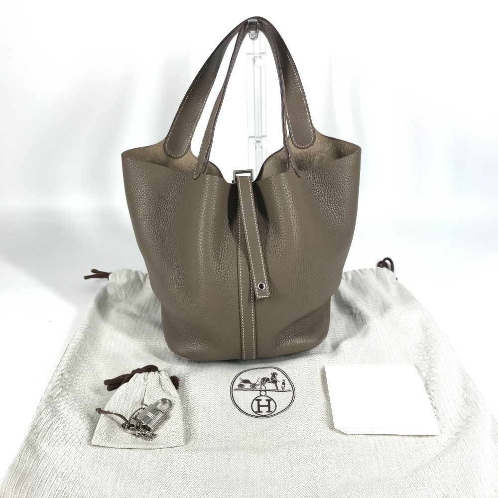 Hermes Handbag Picotin Lock Mm 22 Taurillon Clemence Etoupe Gray — view 2