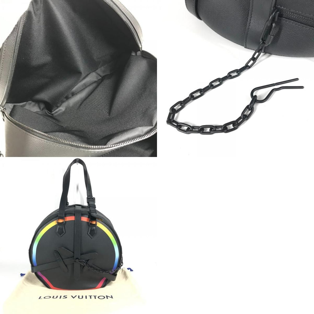 Louis Vuitton Shoulder Bag Soft Hat Trunk Taiga Leather Ardoise Black — view 9