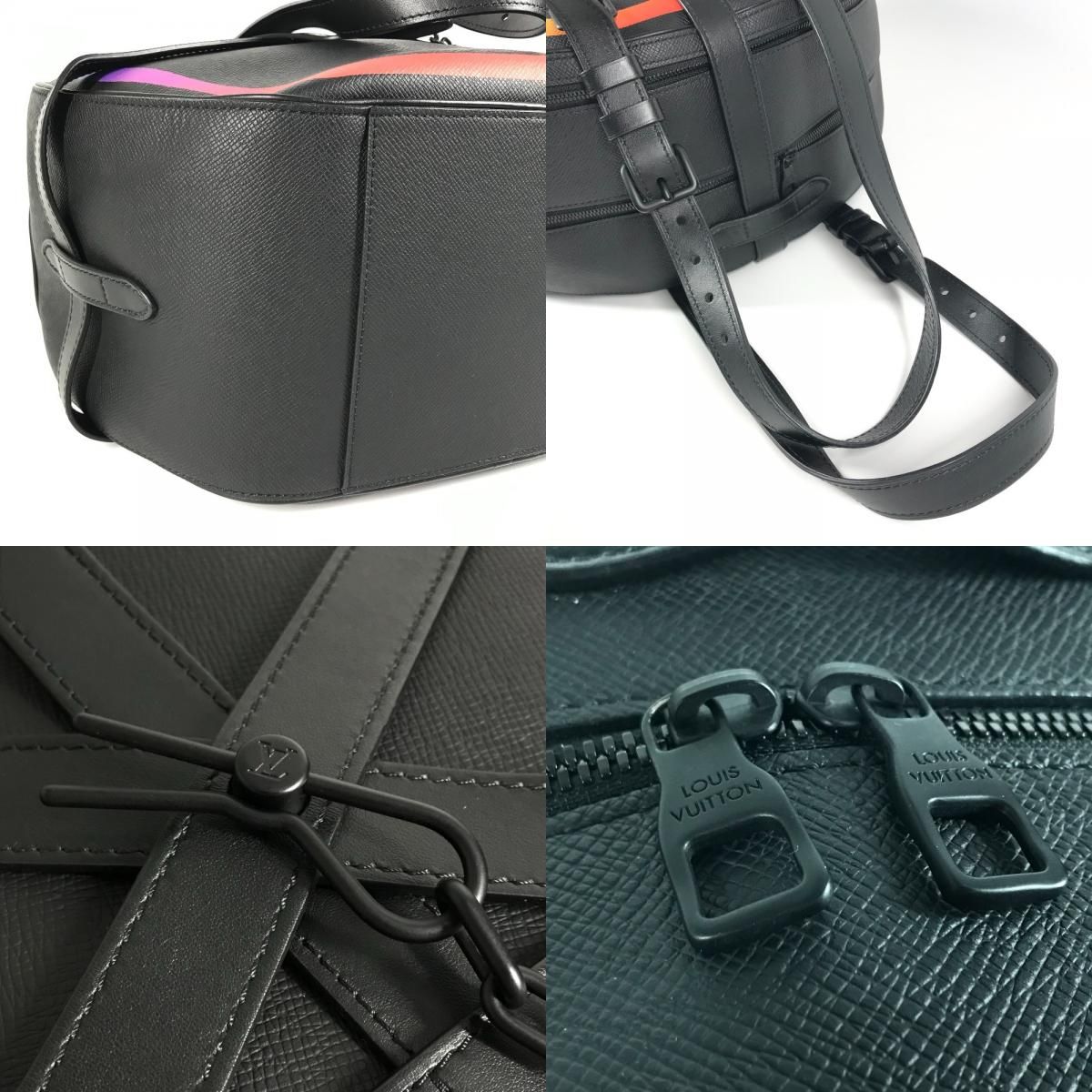 Louis Vuitton Shoulder Bag Soft Hat Trunk Taiga Leather Ardoise Black — view 7