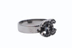 Chanel CC Logo Ring Rhinestone Metal Silver Black — view 3