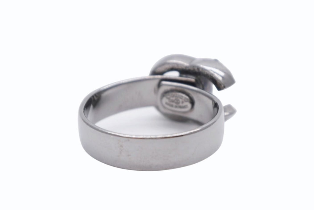Chanel CC Logo Ring Rhinestone Metal Silver Black — view 5