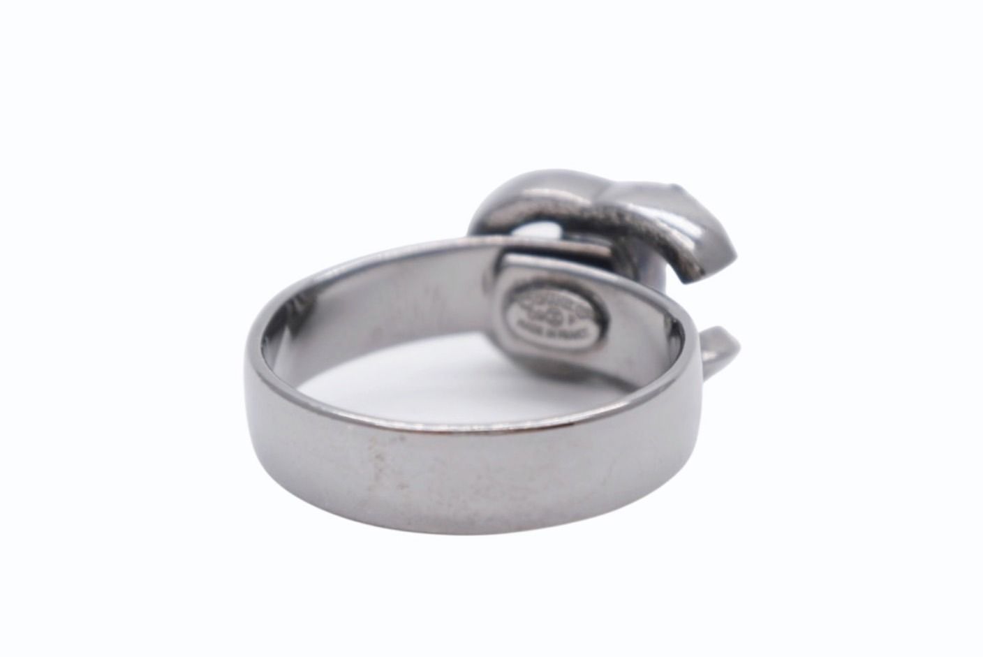 Chanel CC Logo Ring Rhinestone Metal Silver Black — view 5