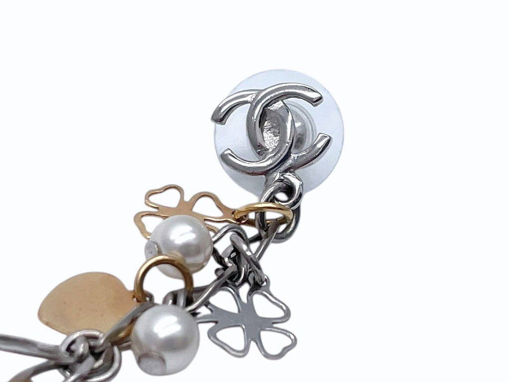 Chanel Drop Earrings 06 CC Logo Clover Heart Faux Pearl — view 4