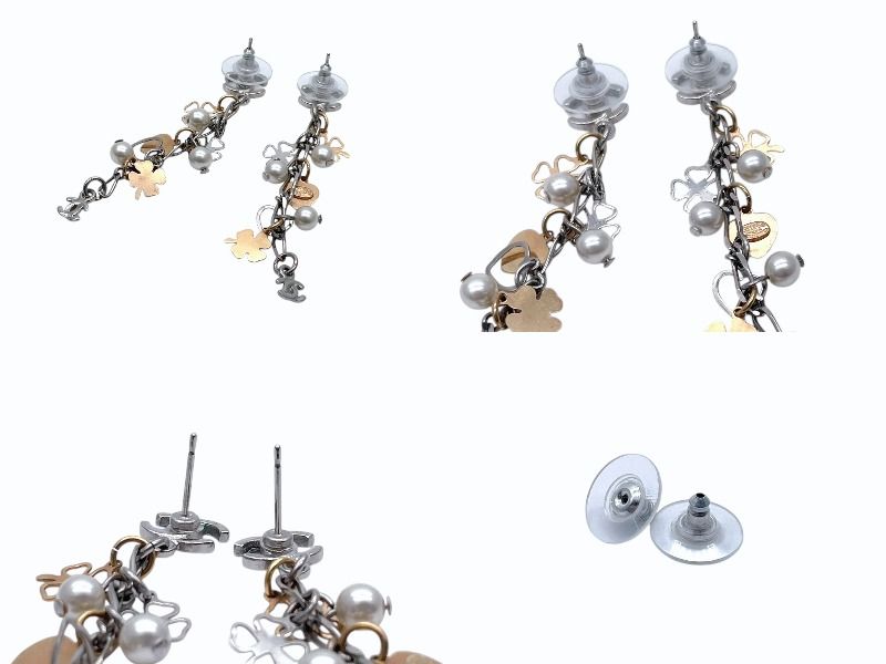 Chanel Drop Earrings 06 CC Logo Clover Heart Faux Pearl — view 6