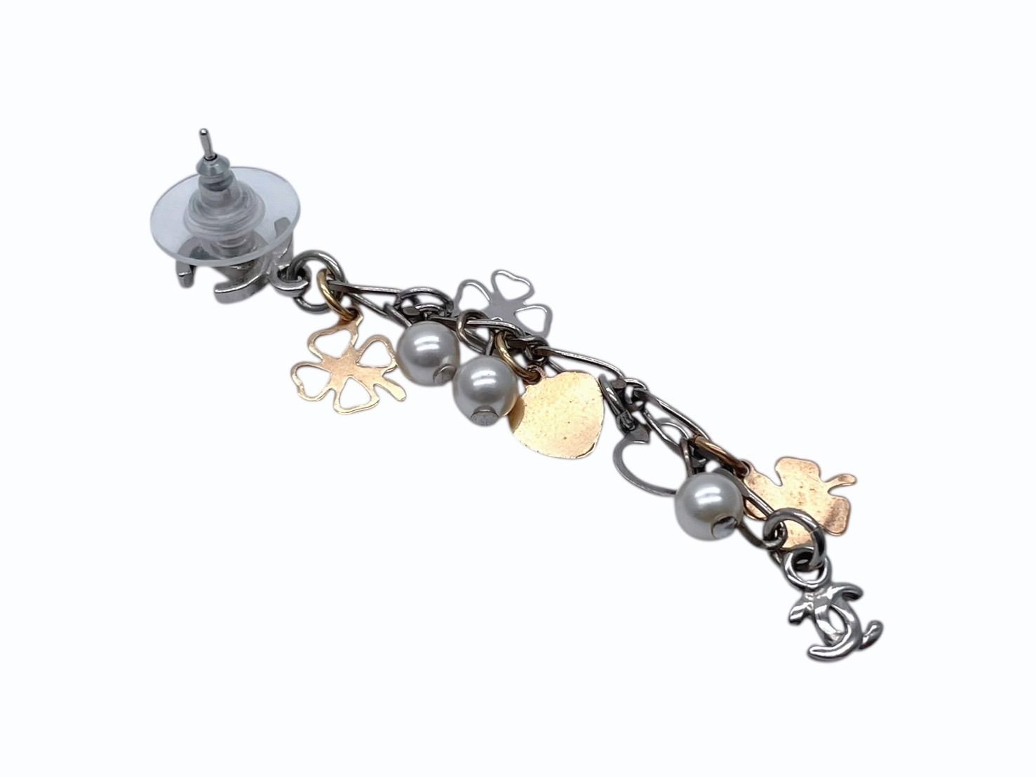 Chanel Drop Earrings 06 CC Logo Clover Heart Faux Pearl — view 3