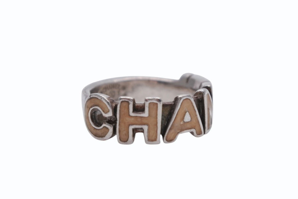 Chanel Round Logo Ring 00 Silver Ivory