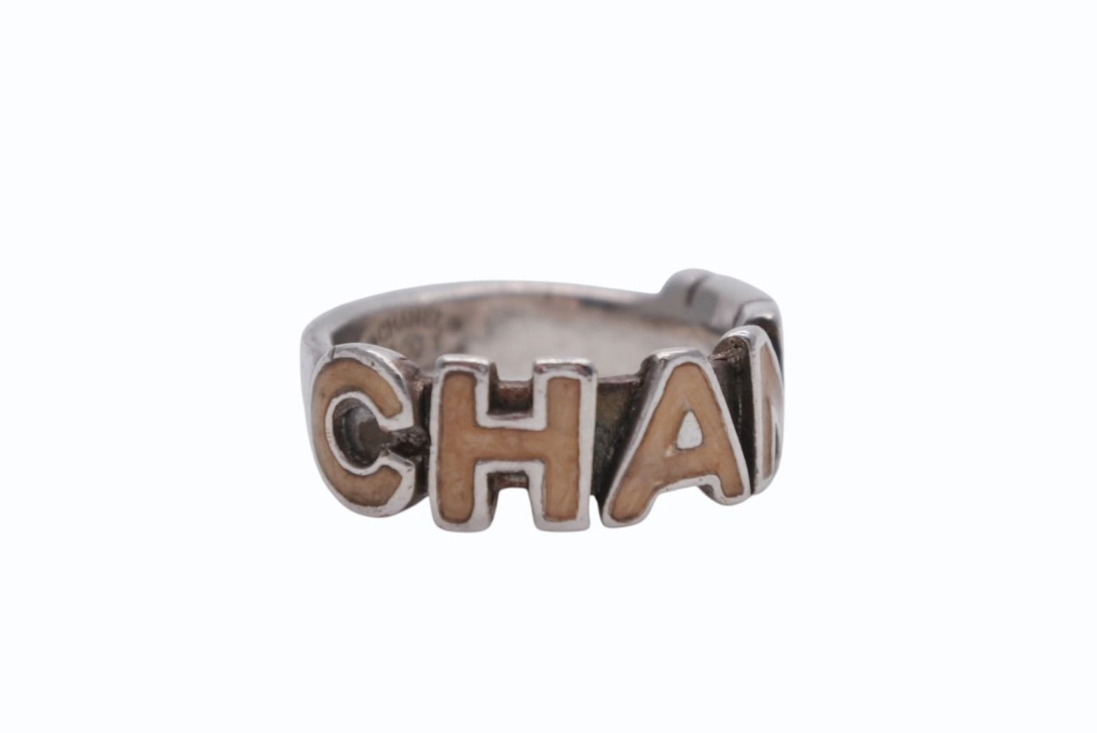 Chanel Round Logo Ring 00 Silver Ivory