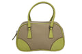 Prada Mini Boston Bag Triangle Logo Leather Canvas Beige Green