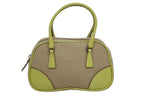 Prada Mini Boston Bag Triangle Logo Leather Canvas Beige Green