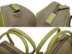 Prada Mini Boston Bag Triangle Logo Leather Canvas Beige Green — view 5