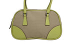 Prada Mini Boston Bag Triangle Logo Leather Canvas Beige Green — view 2