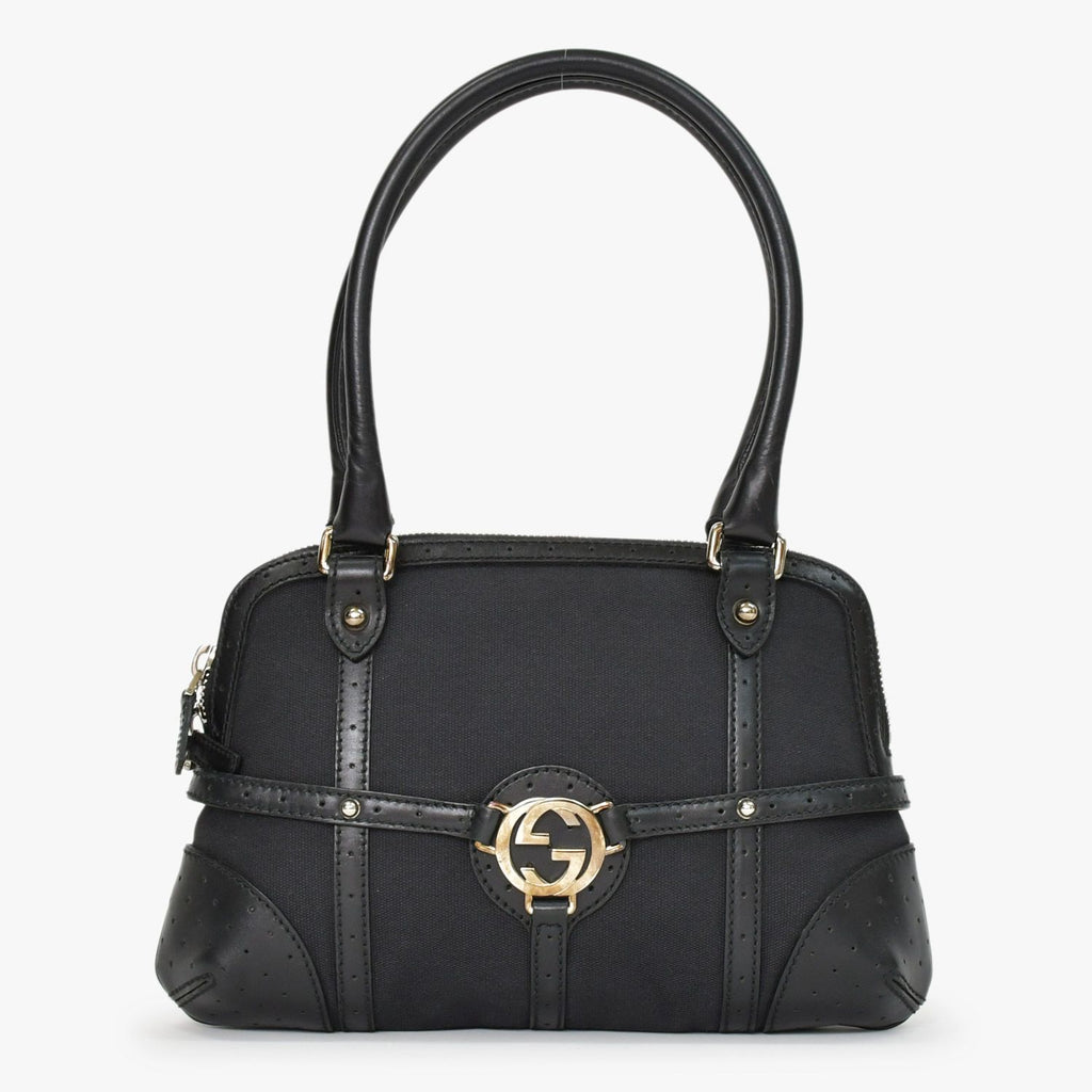 Gucci Interlocking G Handbag Canvas Leather Black Silver