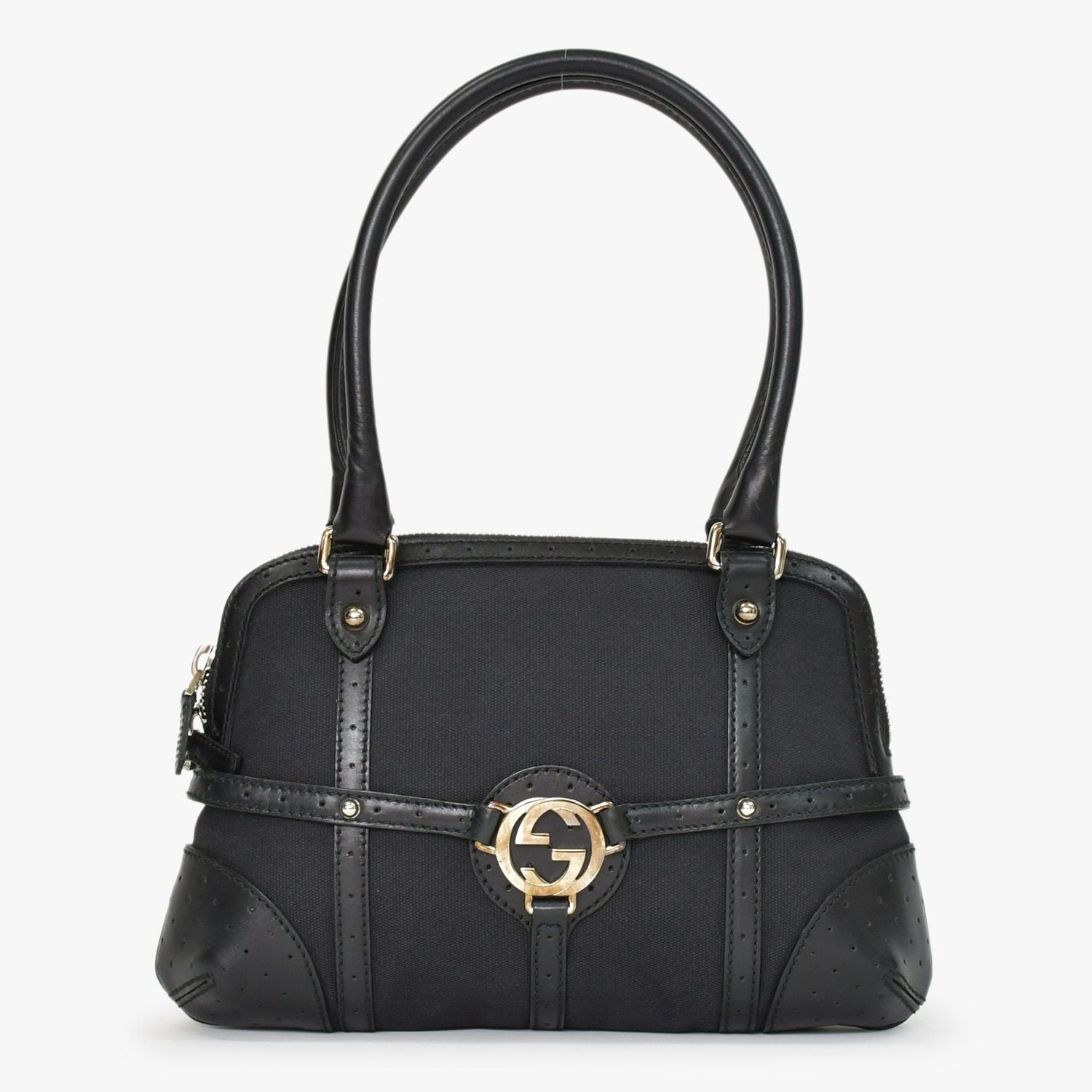 Gucci Interlocking G Handbag Canvas Leather Black Silver