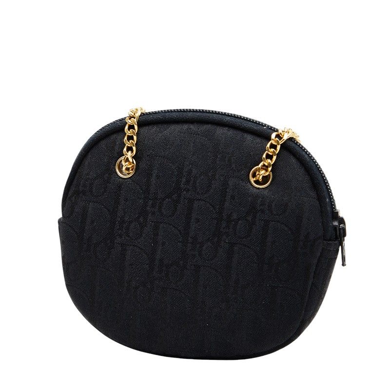 Dior Trotter Logo Chain Shoulder Bag Coin Case Purse Black Canvas — view 2
