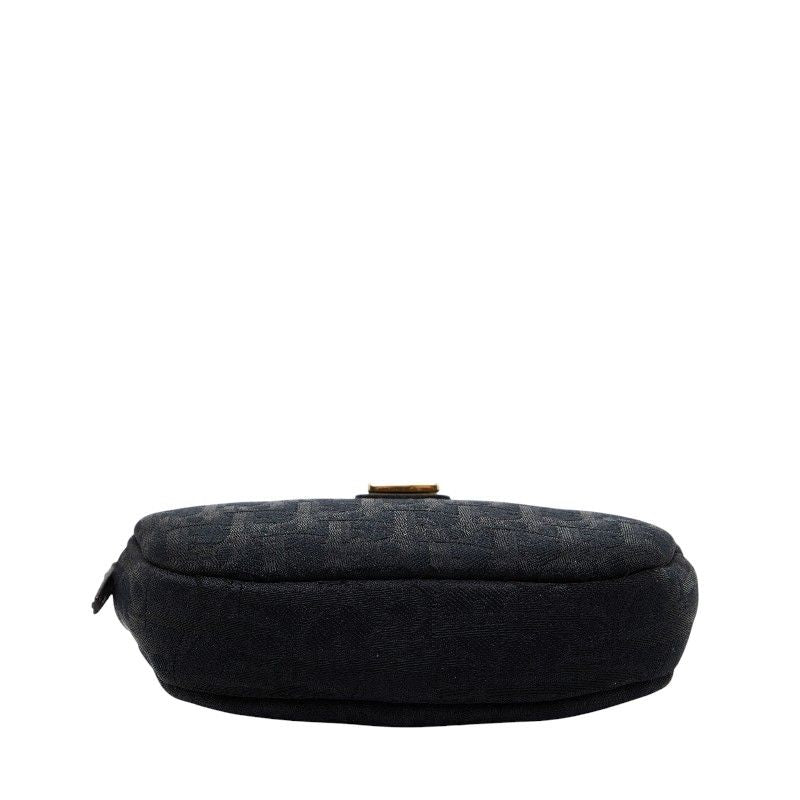Dior Trotter Logo Chain Shoulder Bag Coin Case Purse Black Canvas — view 3