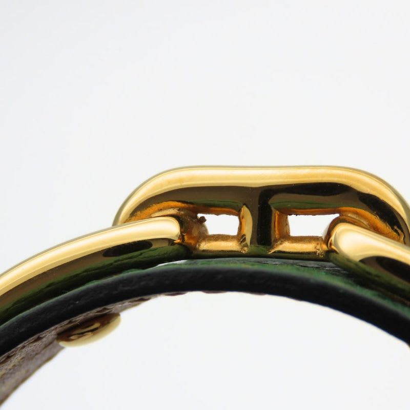 Hermes Bangle Chaine D'ancre Leather Metal Green Gold Plated GP Accessory — view 7