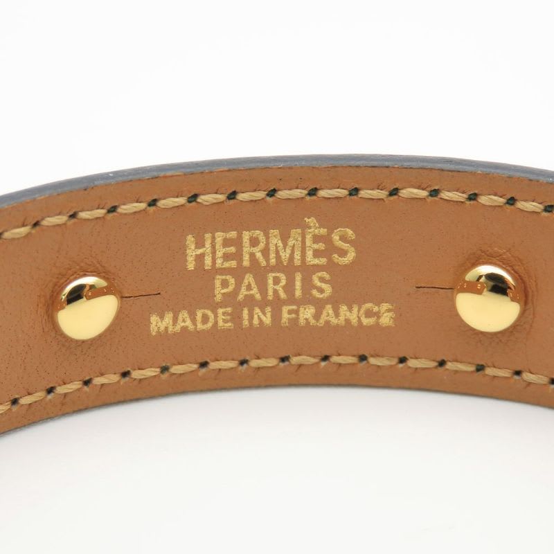 Hermes Bangle Chaine D'ancre Leather Metal Green Gold Plated GP Accessory — view 5