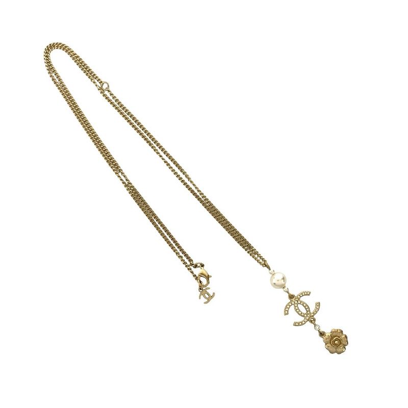 Chanel Coco Mark Flower Motif GP Faux Pearl Necklace Pendant 20AC — view 4