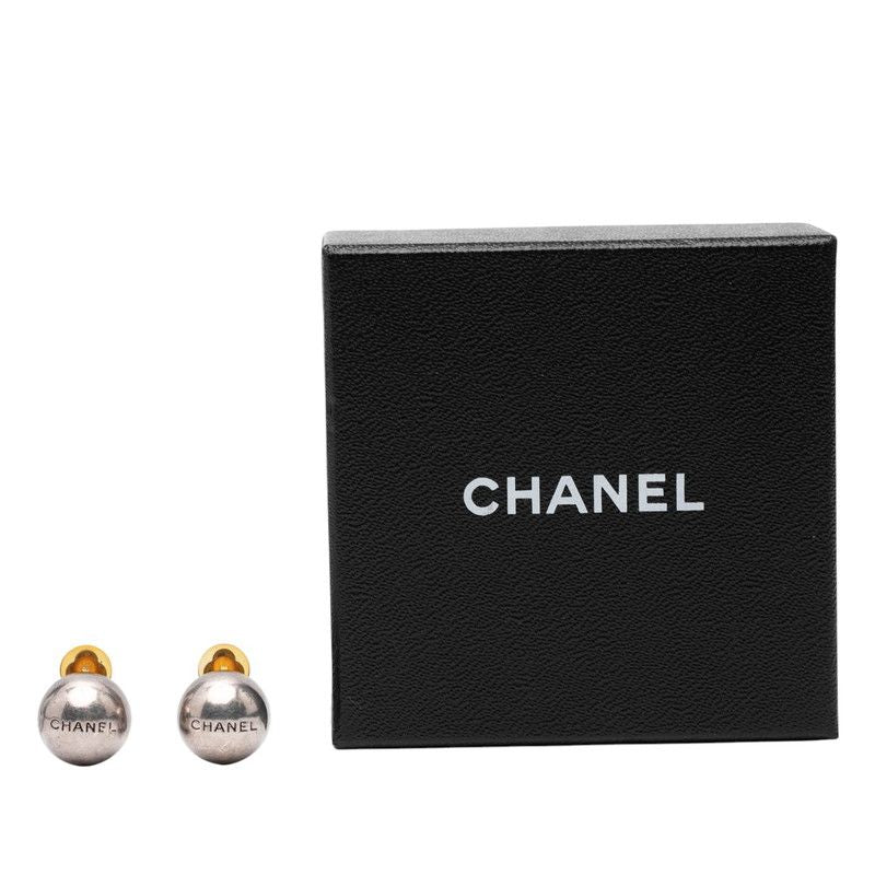 Chanel Vintage Logo Ball Motif Earrings Silver Metal — view 6
