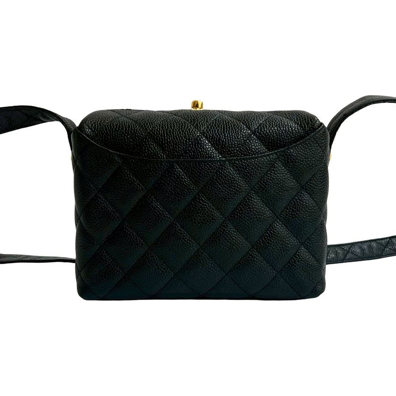 Chanel Vintage Quilted Caviar Leather Shoulder Bag Black — view 4