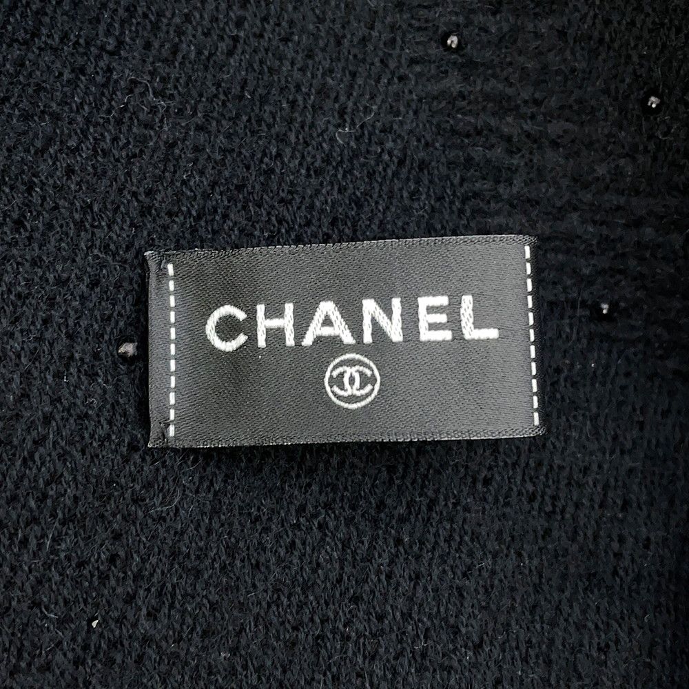 Chanel Scarf CC Logo Cashmere Beads Shawl Black — view 7