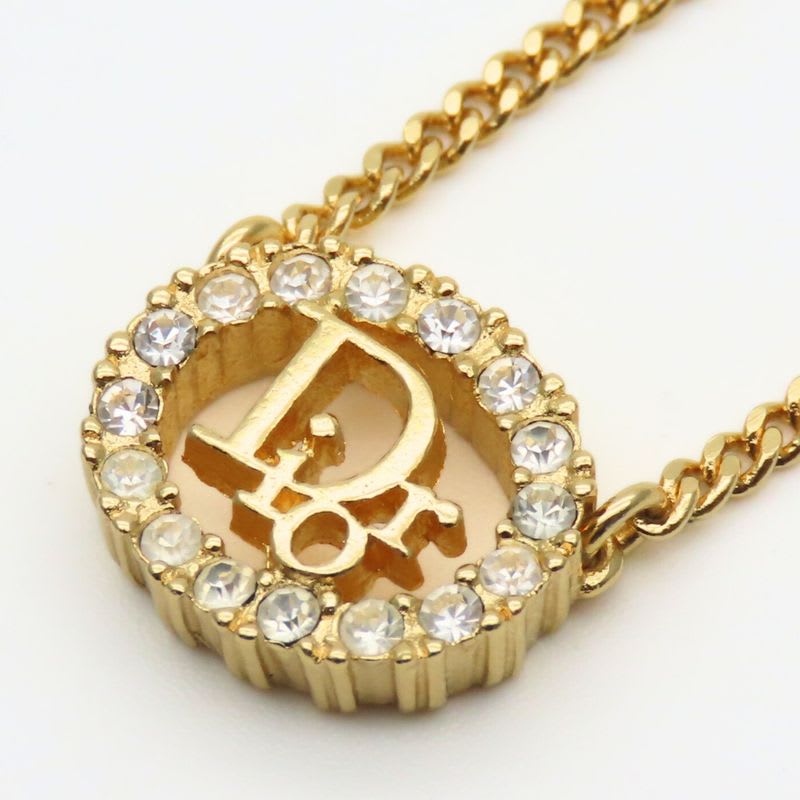 Christian Dior Necklace Logo Metal Rhinestone Gold Plated GP Accessories — view 4