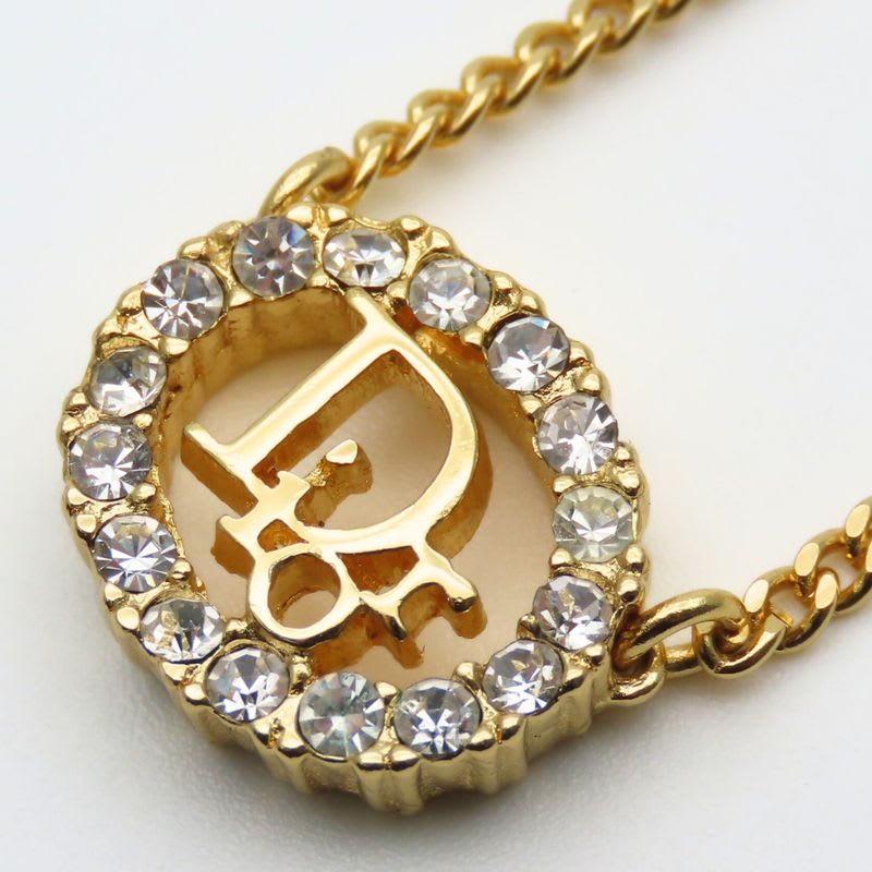 Christian Dior Necklace CD Logo Metal Rhinestone Gold Plated GP Accessories — view 4