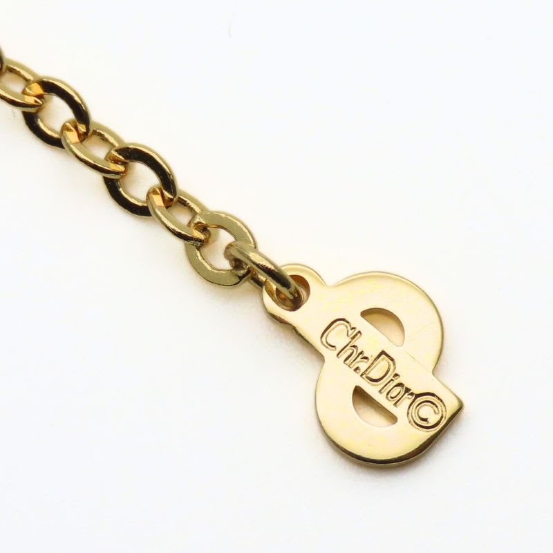 Christian Dior Necklace CD Logo Metal Rhinestone Gold Plated GP Accessories — view 8