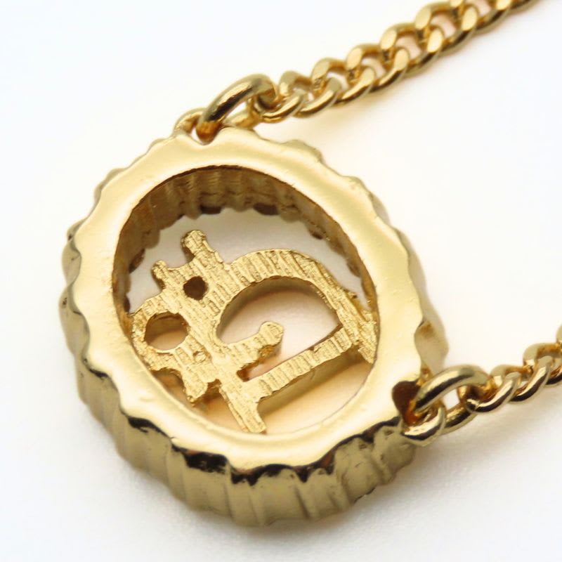 Christian Dior Necklace CD Logo Metal Rhinestone Gold Plated GP Accessories — view 5