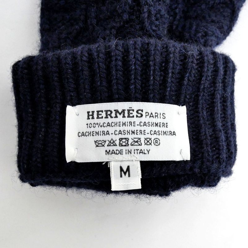 Hermes Gloves Tri Maillon Navy M Size Cashmere — view 6