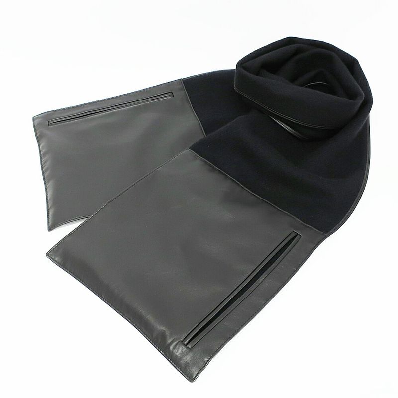 Loewe Shawl Muffler With Pocket Black Leather Cashgora Apparel Scarf — view 3